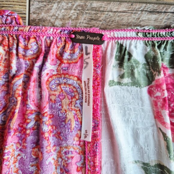 Free People Gemini Floral Paisley Mixed Patchwork Boho Blouse Button Oversize - Picture 10 of 15